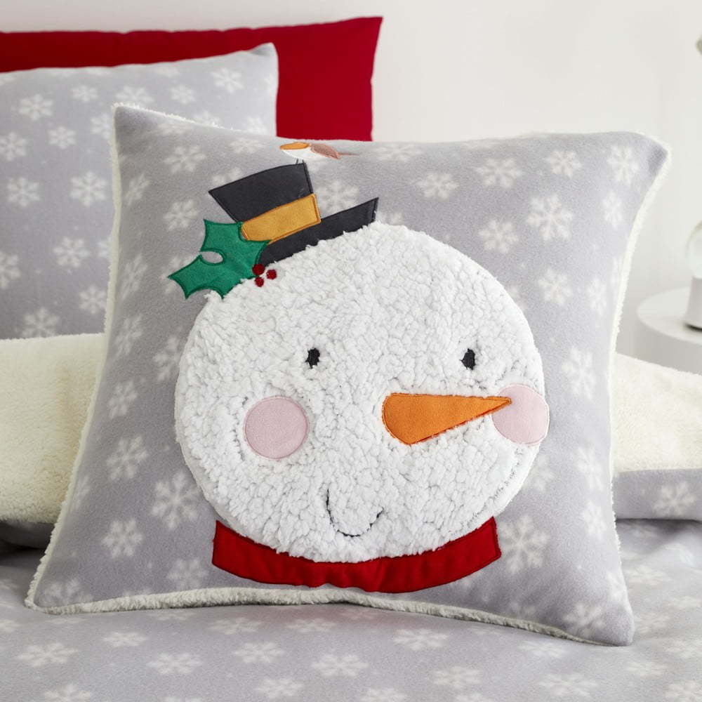 Šedý polštář Catherine Lansfield Cosy Snowman