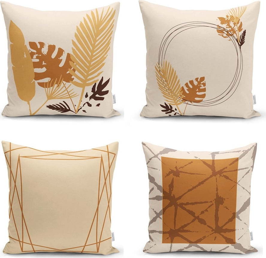 Sada 4 povlaků na polštáře Minimalist Cushion Covers Pastel Color Leaves