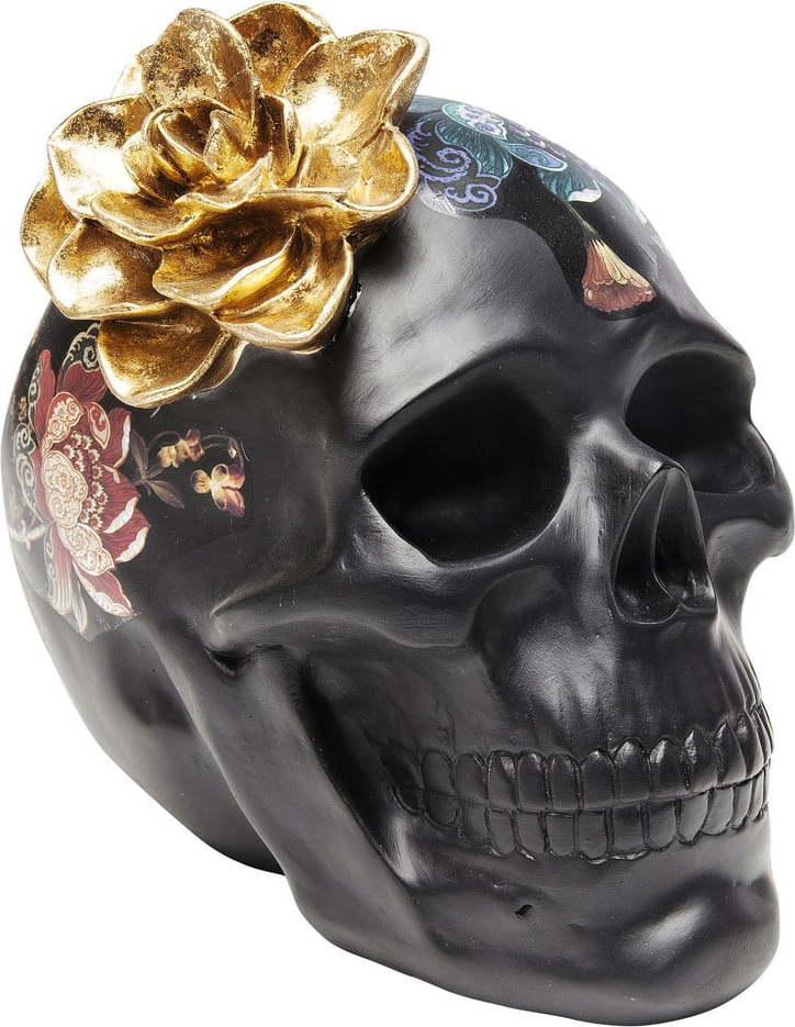 Černá dekorativní soška Kare Design Flower Skull