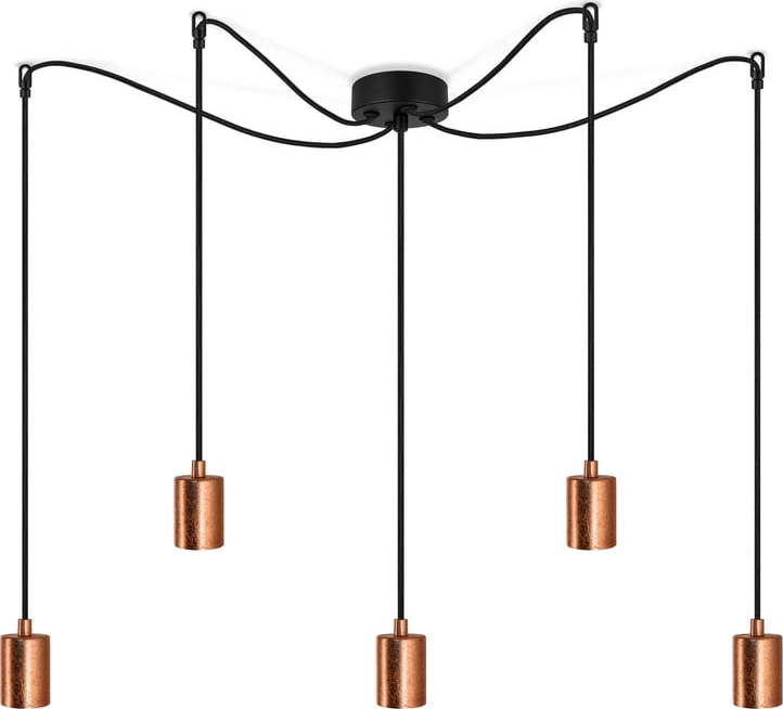Černé pětiramenné závěsné svítidlo s detaily v měděné barvě Sotto Luce Cero Sotto Luce