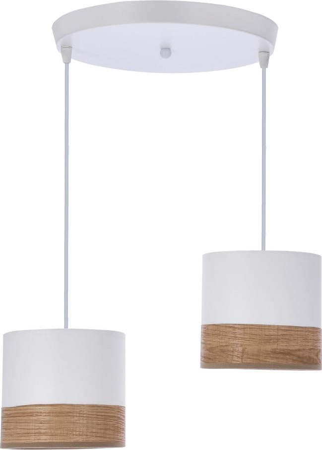 Bílé závěsné svítidlo se stínidlem z dýhy a textilu ø 15 cm Bianco – Candellux Lighting Candellux Lighting