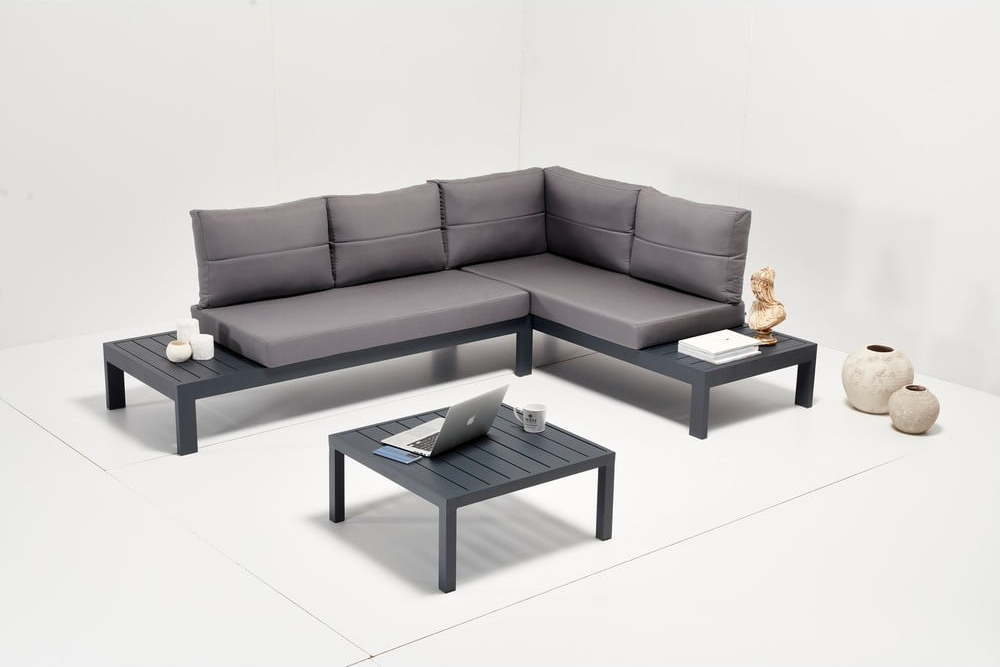 Černo-šedý hliníkový zahradní lounge set pro 3 Verona – Floriane Garden FLORIANE GARDEN