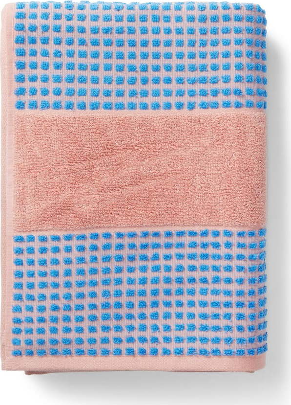 Modro-růžový froté ručník z Bio bavlny 50x100 cm Check – JUNA Juna