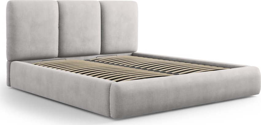 Světle šedá čalouněná dvoulůžková postel s úložným prostorem s roštem 160x200 cm Brody – Mazzini Beds Mazzini Beds