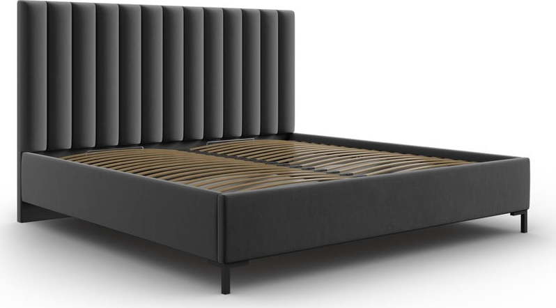 Tmavě šedá čalouněná dvoulůžková postel s úložným prostorem s roštem 180x200 cm Casey – Mazzini Beds Mazzini Beds