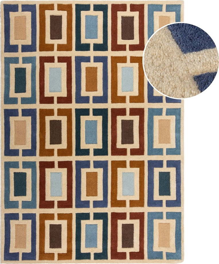 Modro-oranžový ručně tkaný vlněný koberec 200x290 cm Retro Blocks – Flair Rugs Flair Rugs