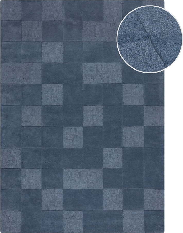 Tmavě modrý ručně tkaný vlněný koberec 160x230 cm Checkerboard – Flair Rugs Flair Rugs