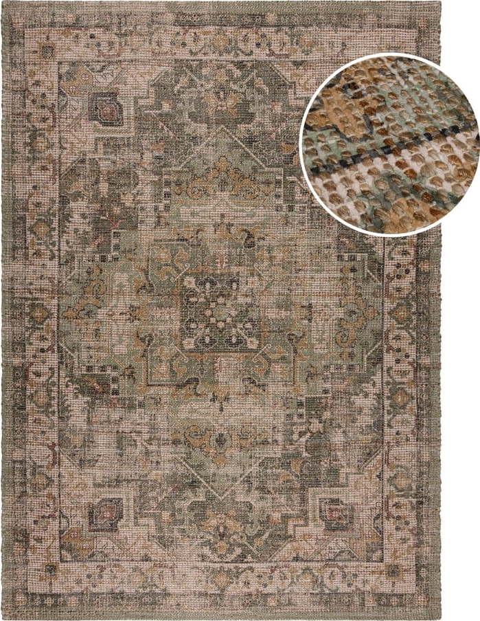 Khaki ručně tkaný koberec s příměsí juty 80x150 cm Selena Jute Traditional – Flair Rugs Flair Rugs