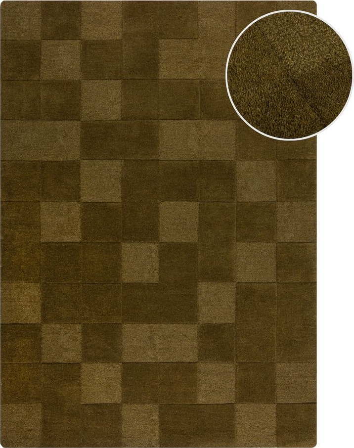 Khaki ručně tkaný vlněný koberec 120x170 cm Checkerboard – Flair Rugs Flair Rugs