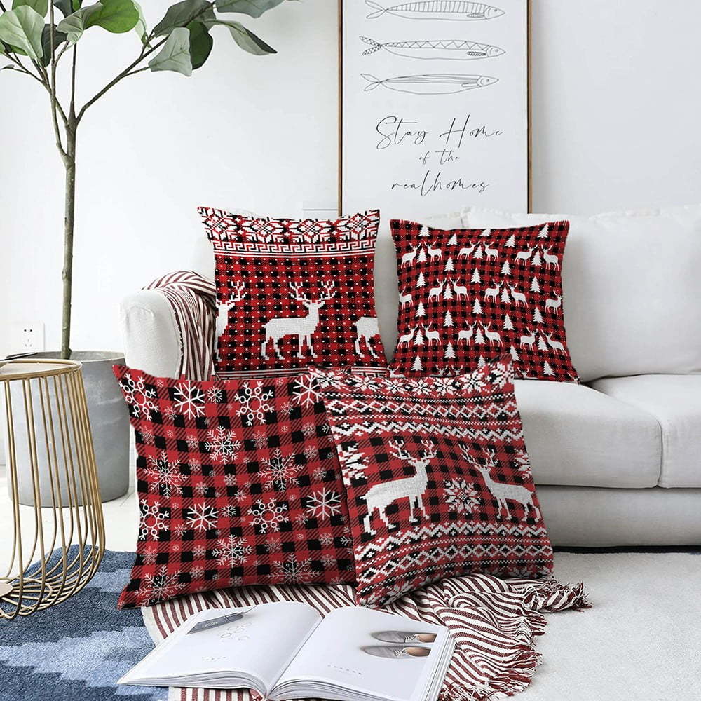 Sada 4 vánočních žinylkových povlaků na polštář Minimalist Cushion Covers Tartan