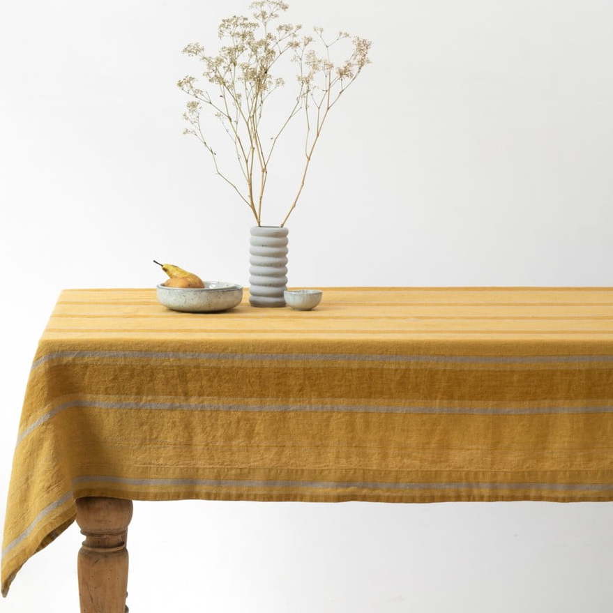 Lněný ubrus 140x140 cm Amber Bronze Stripes – Linen Tales Linen Tales